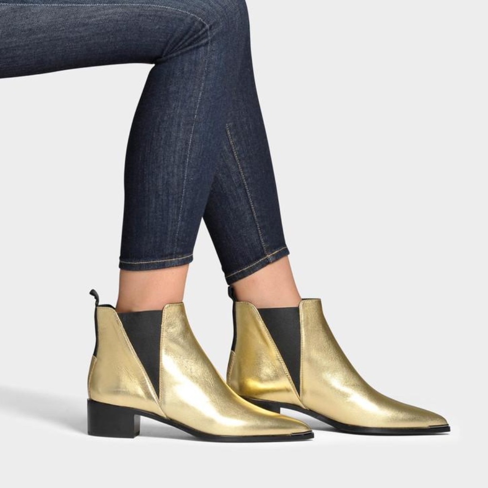 ACNE STUDIO JENSEN METALLIC LEATHER ANKLE BOOTS